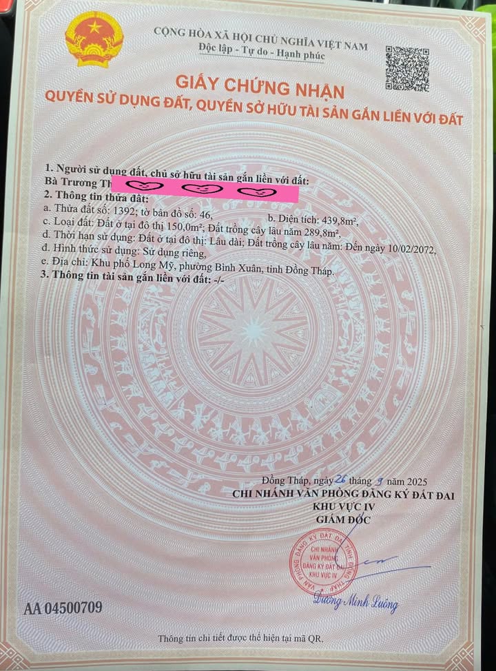 Đất mặt tiền đường bê tông 440m² giá 950 triệu - Sổ hồng chính chủ