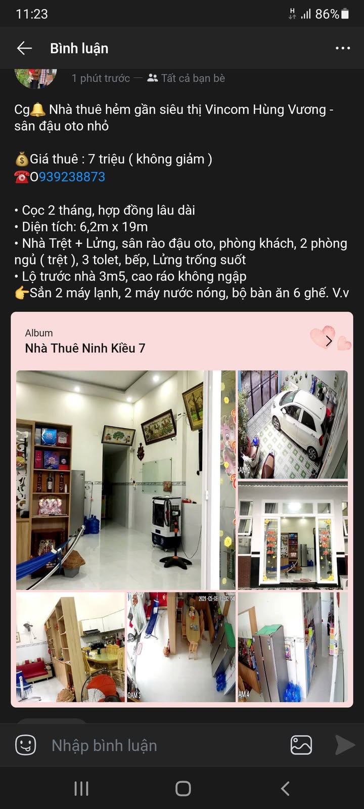 Nhà thuê hẻm gần siêu thị Vincom Hùng Vương 117m² giá 7 triệu - Sẵn sàng vào ở!
