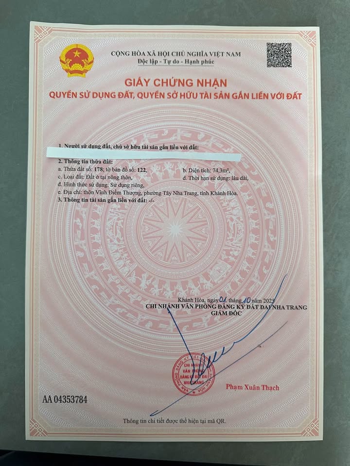 Đất Vĩnh Điềm Thượng Nha Trang 74.3m² giá chỉ 2.1 tỷ - Pháp lý rõ ràng, xây dựng ngay!