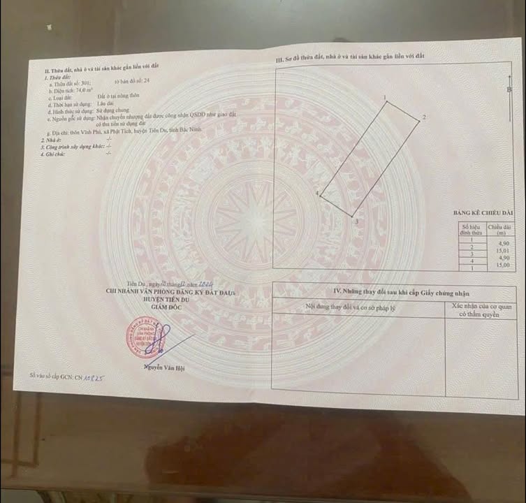 Đất thổ cư thôn Vĩnh Phú, Tiên Du 74m² giá 2 tỷ - Đầu tư sinh lời cao!