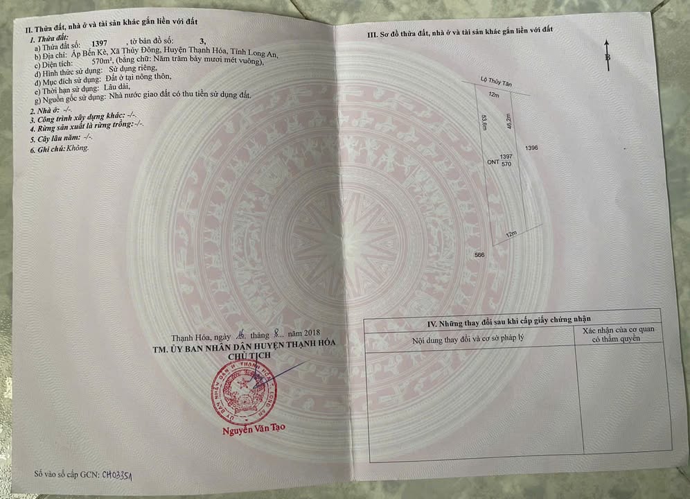 Đất Ấp Bến Kè, Xã Thủy Đông, Long An 570m² giá chỉ 2.2 tỷ - Cơ hội đầu tư tuyệt vời!