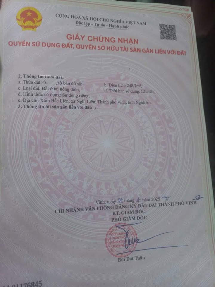 Đất nền xóm Bắc Liên, Nghi Liên, Vinh 248,7m² giá 2.73 tỷ - Gần quốc lộ 1A!