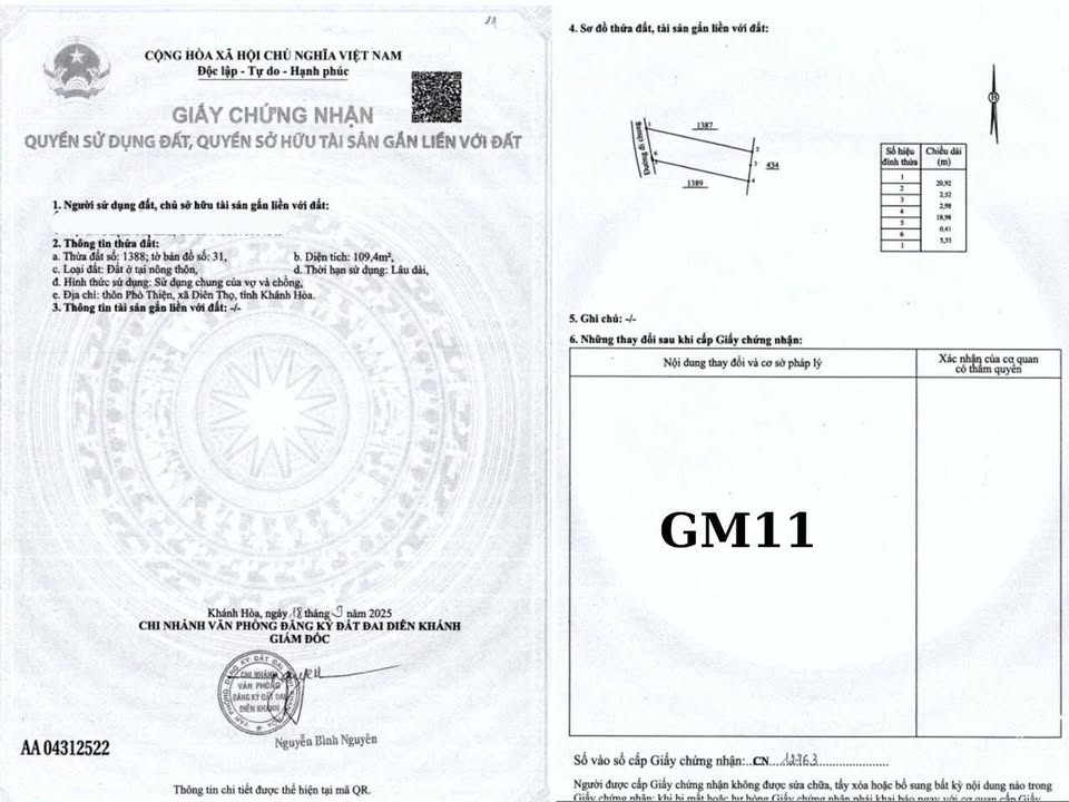 Đất thổ cư Diên Phước 109m² giá 560 triệu - Đường ô tô tận nơi!