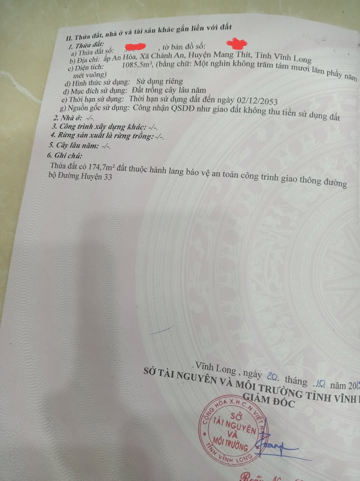 Đất nền Cái Nhum 1086m² giá 2.9 tỷ - Mặt tiền Đường Huyện 33