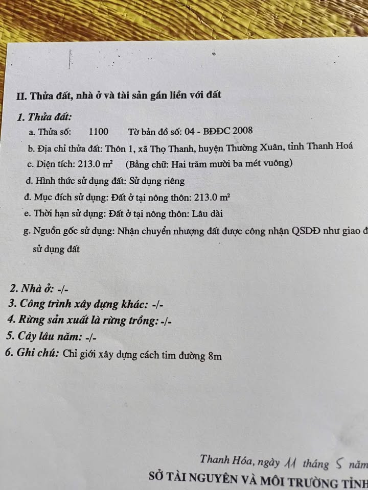 Bán lô đất đẹp Thọ Thanh, Thường Xuân 200m² giá chỉ 800 triệu - Đầu tư sinh lời ngay!