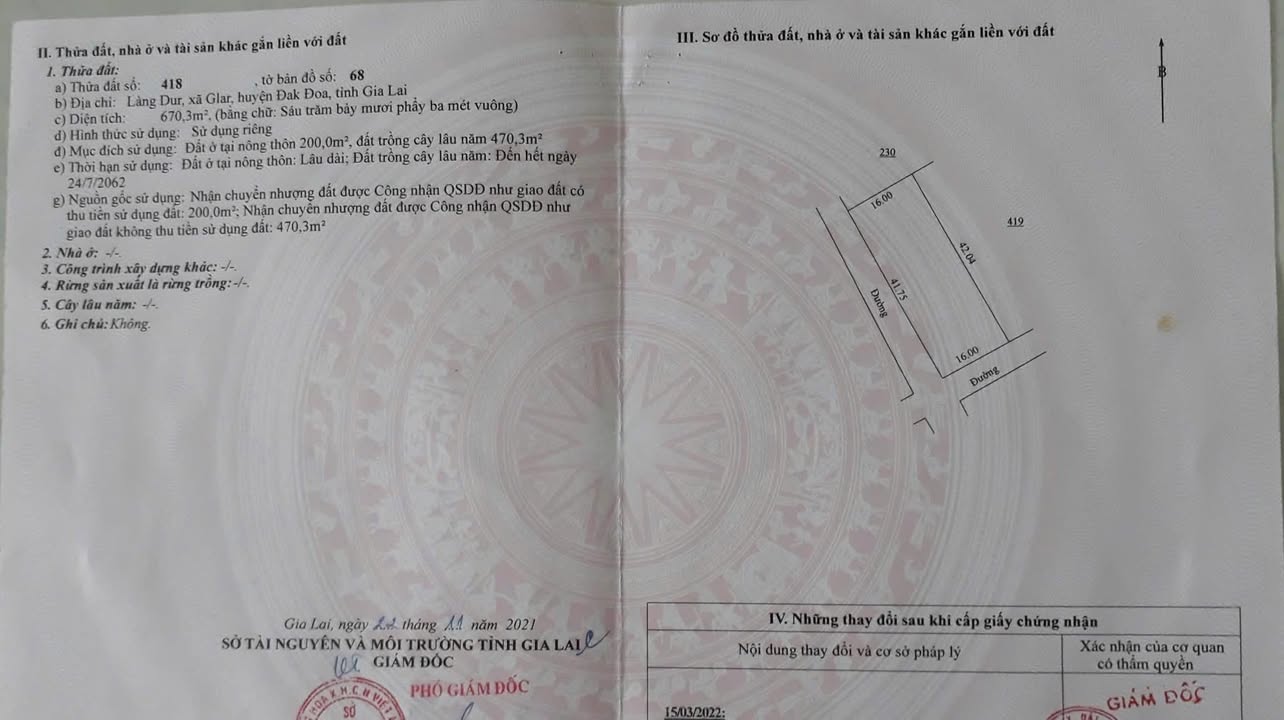 Đất nền Glar Đak Đoa 672m² - Hai mặt tiền đường bê tông, giá đầu tư hấp dẫn!