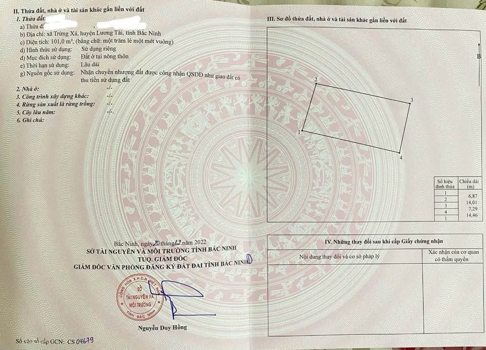 Đất nền Trừng Xá, Lương Tài Bắc Ninh 101m² - Đầu tư sinh lời nhanh chóng!