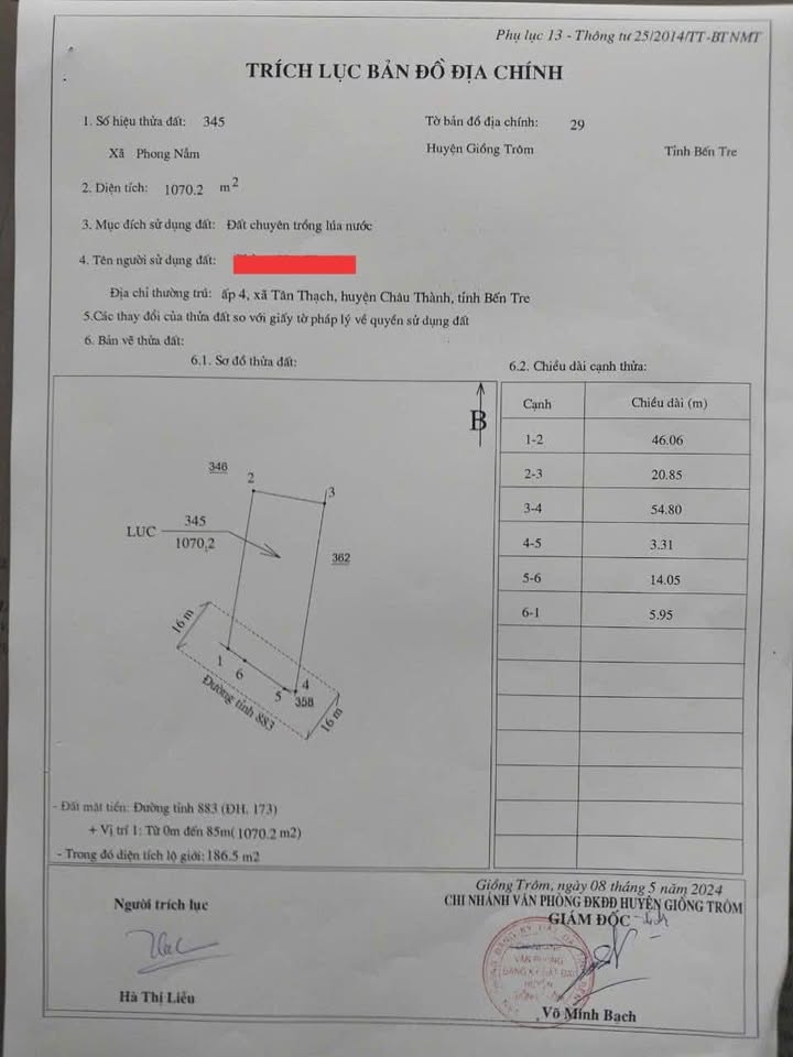 Đất mặt tiền đường 173, xã Phong Nẫm, huyện Giồng Trôm, Bến Tre - Giá chỉ 3 tỷ!