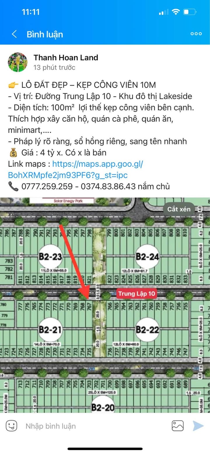 Lô đất đẹp khu đô thị Lakeside 100m² giá 4 tỷ - Kẹp công viên tuyệt vời!