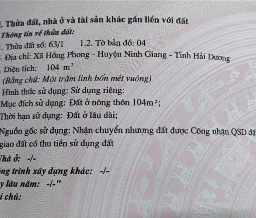 Đất nền Hồng Phong, Ninh Giang 104m² chỉ 300 triệu - Cơ hội đầu tư không thể bỏ qua!