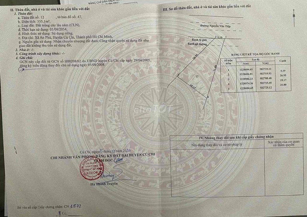 Bán đất vườn nở hậu 335.1m² tại Củ Chi - Giá chỉ 1.6 tỷ VND!