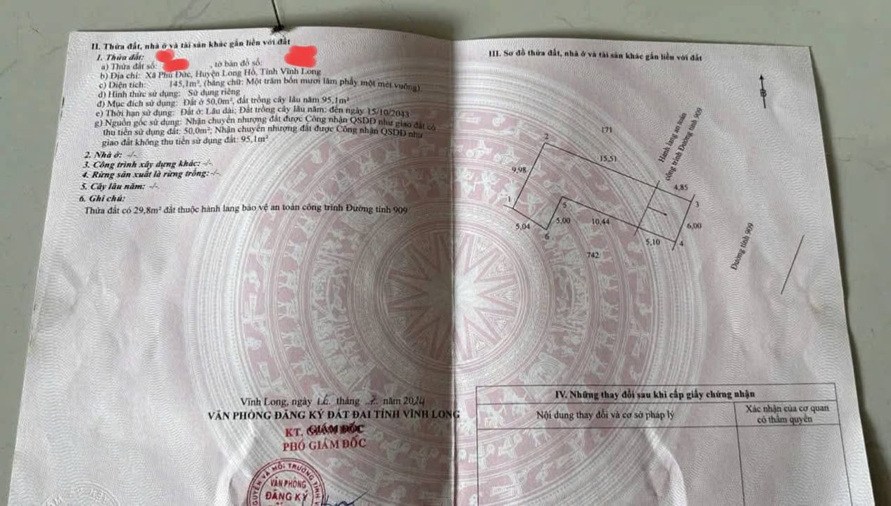 Đất nền mặt tiền đường tỉnh 909, Phú Đức, Long Hồ 120m² - Giá mềm chỉ 680 triệu!