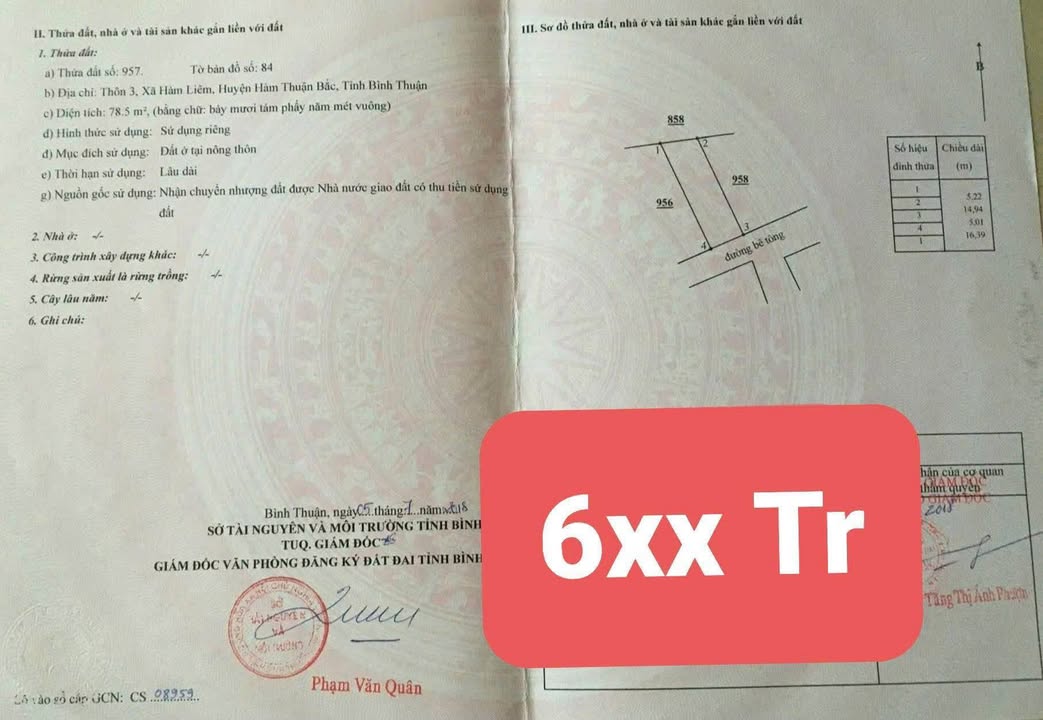 Lô đất thổ cư Thôn 3, Hàm Liêm, 78.5m² giá 600 triệu - Cơ hội đầu tư hấp dẫn!