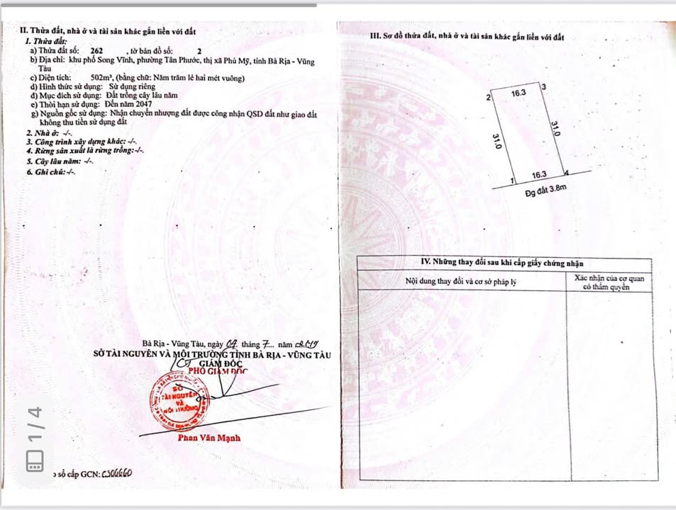 Đất nền 500m² phường Tân Phước, Phú Mỹ giá 1.2 tỷ - Sổ đỏ chính chủ!