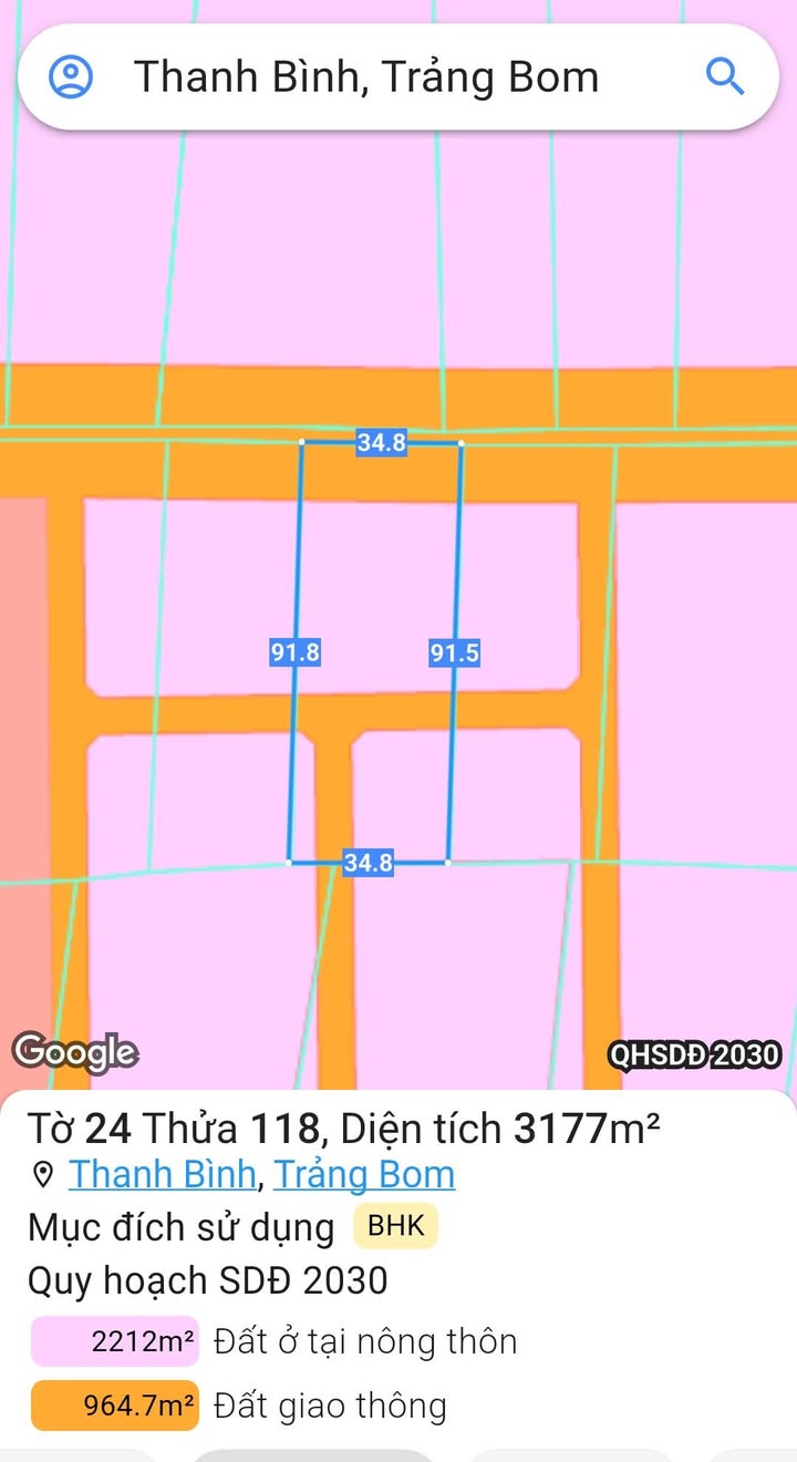 Đất nền Trảng Bom 3177m² giá chỉ 2 tỷ - Đầu tư sinh lời ngay!