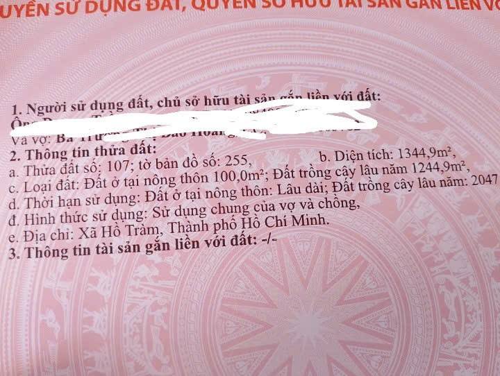 Đất nền Hồ Tràm Xuyên Mộc 1344m² giá 3.2 tỷ - Cơ hội đầu tư hấp dẫn!