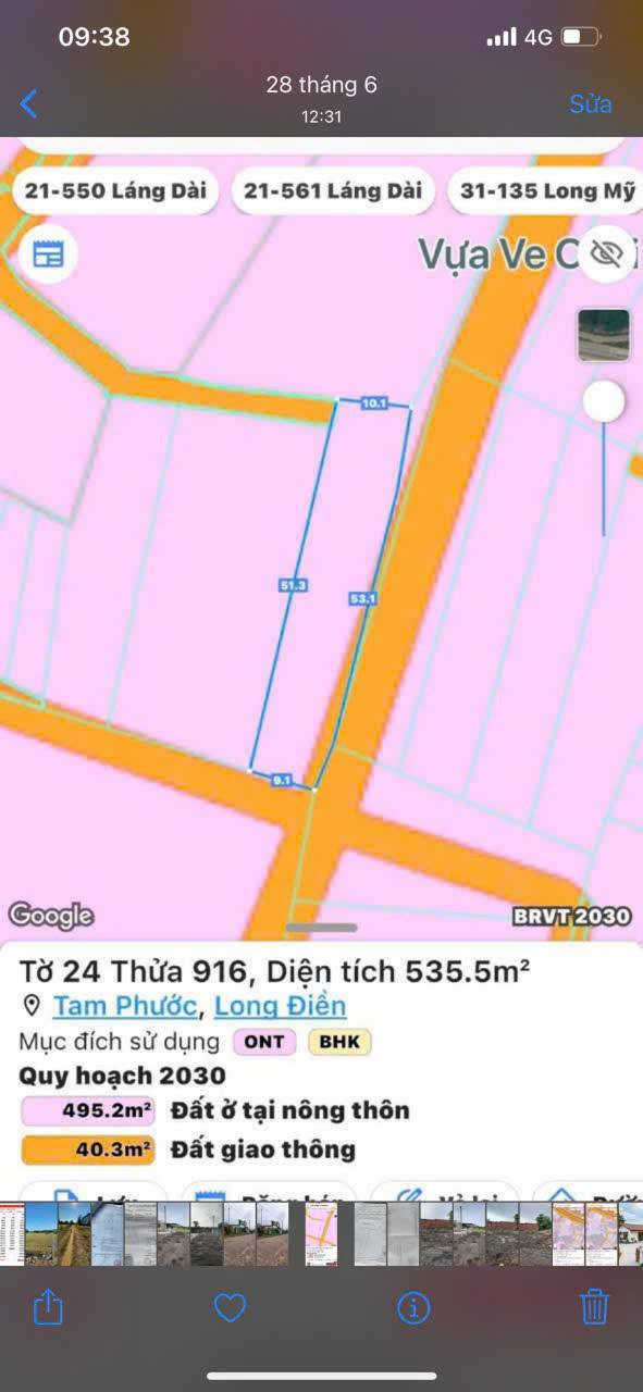 Đất nền 535m² xã Tam Phước, huyện Long Điền - Sổ hồng chính chủ, chỉ 1.79 tỷ!