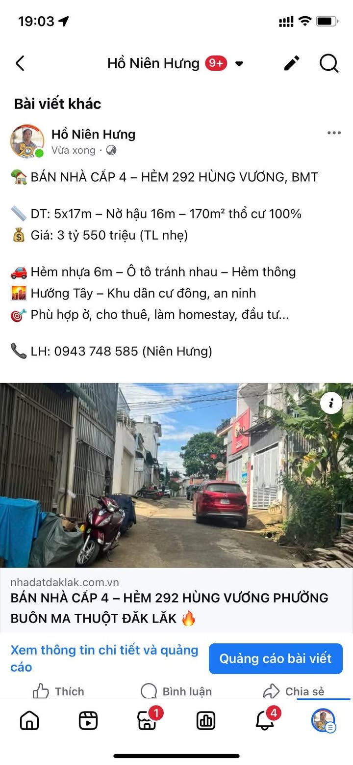 Nhà cấp 4 Hẻm 292 Hùng Vương, BMT 170m² giá 3.55 tỷ - An ninh, đầu tư lý tưởng!