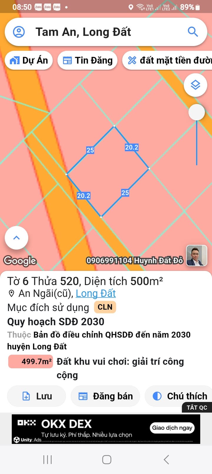 Đất An Ngãi Long Điền 500m² giá 850 triệu - Mặt tiền đường nhựa thuận lợi!