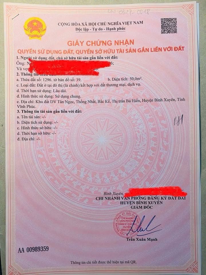 Đất dịch vụ 50m² tại Tân Ngọc, Bình Xuyên - Giá chỉ 2 tỷ, đầu tư sinh lời!