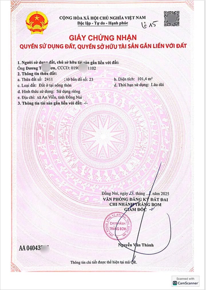 Đất thổ cư An Viễn Trảng Bom 101.4m² giá 799 triệu - Cơ hội đầu tư hấp dẫn!