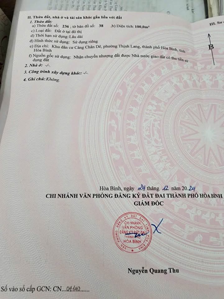 Đất nền chính chủ 100m² tại khu đô thị Cảng Chân Dê, Hòa Bình - Giá chỉ 3 tỷ!