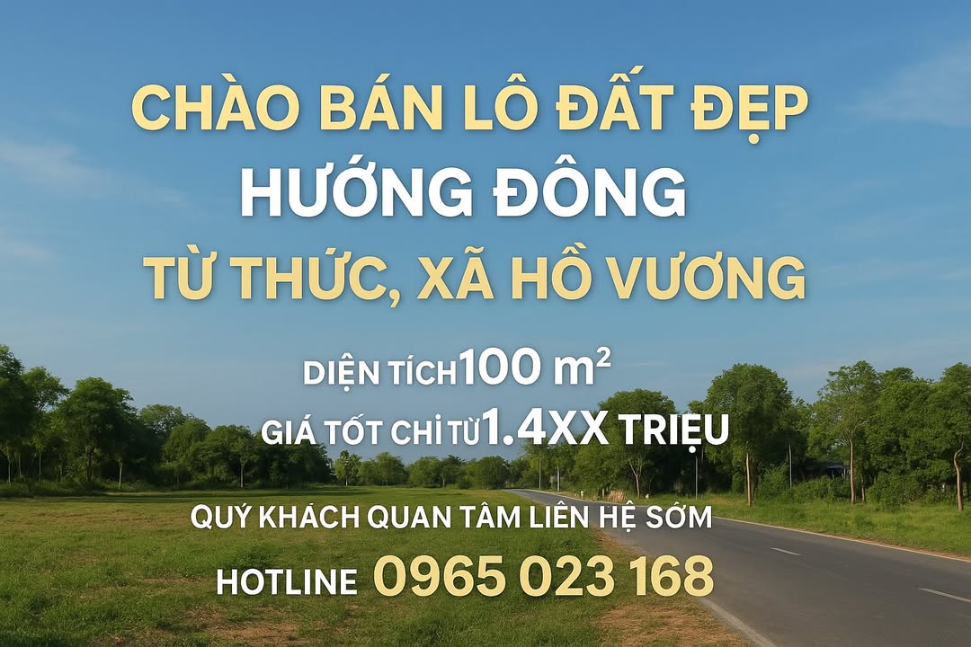 Lô đất đẹp tại xã Hồ Vương, huyện Nga Sơn, 100m² giá chỉ 1.4 tỷ - Đầu tư sinh lời!