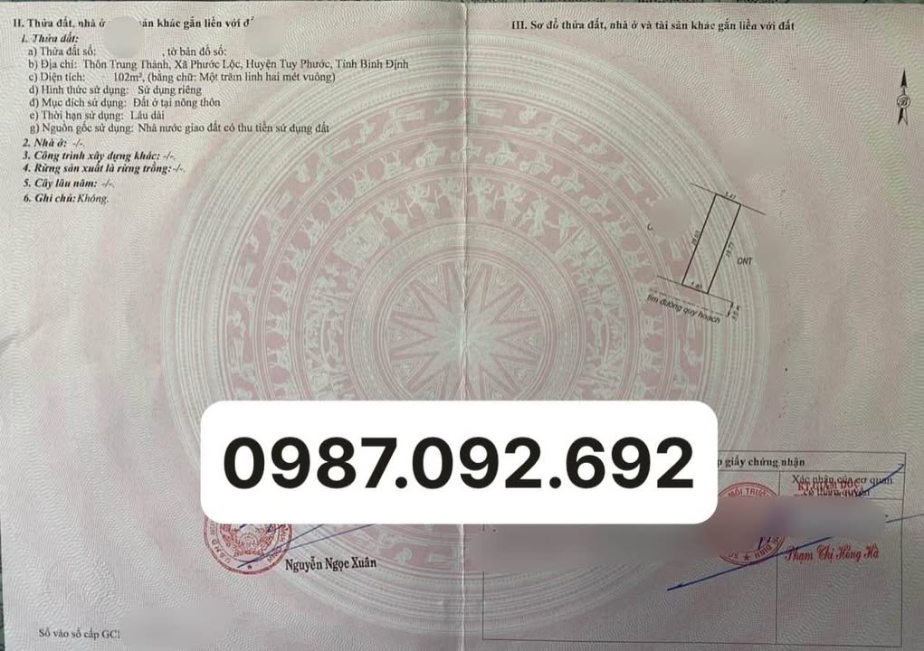 Đất nền Phước Lộc, Tuy Phước 102m² giá tốt - Sổ hồng chính chủ sẵn sàng!