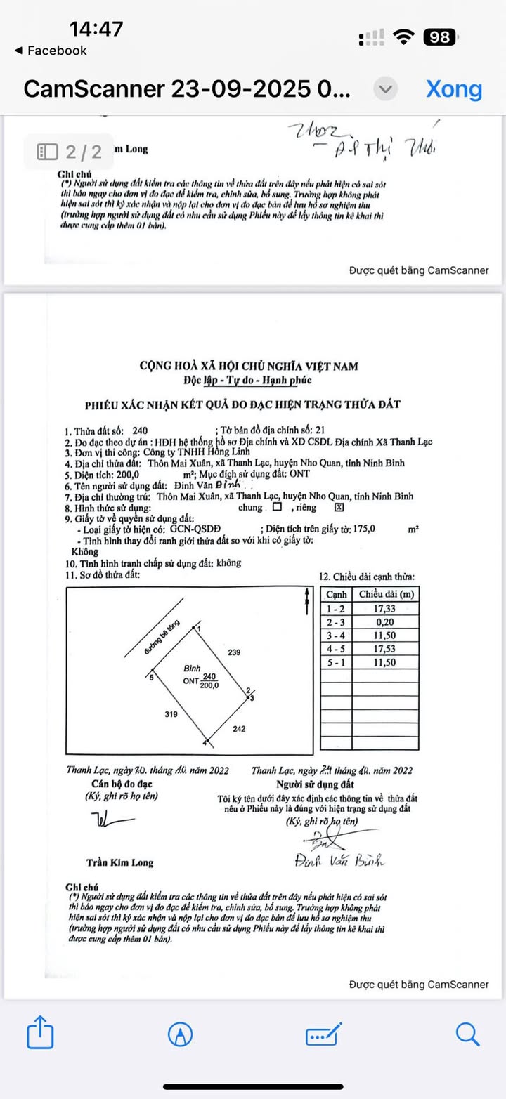 Đất thổ cư Thanh Lạc Nho Quan 200m² - Đầu tư sinh lời hấp dẫn!