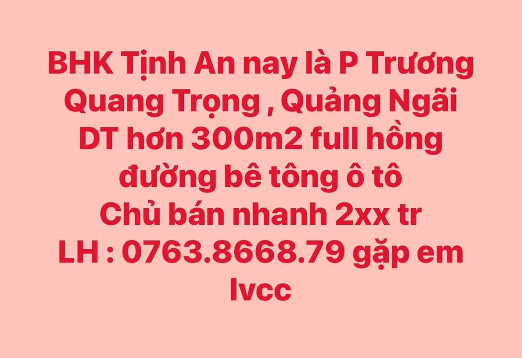 Đất nền Trương Quang Trọng, Quảng Ngãi 300m² giá chỉ 200 triệu - Pháp lý rõ ràng!