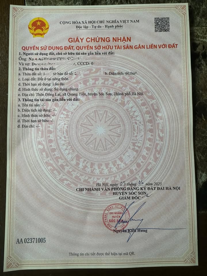 Đất nền Quang Tiến, Sóc Sơn 60m² giá 2 tỷ - Cơ hội đầu tư hiếm có!