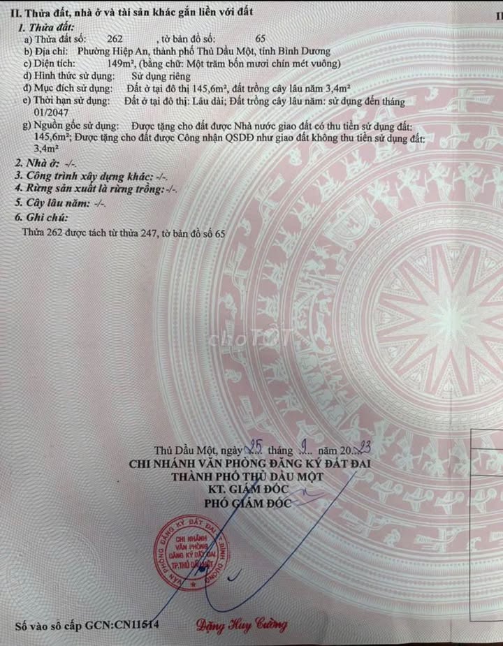 Đất thổ cư 149m² tại phường Hiệp An, Thủ Dầu Một - Giá chỉ 2 tỷ VND, chính chủ!