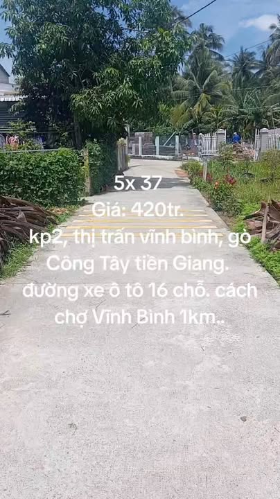 Đất nền 185m² tại xã Vĩnh Bình, Gò Công Tây - Giá 420 triệu, Đường ô tô vào tận nơi!
