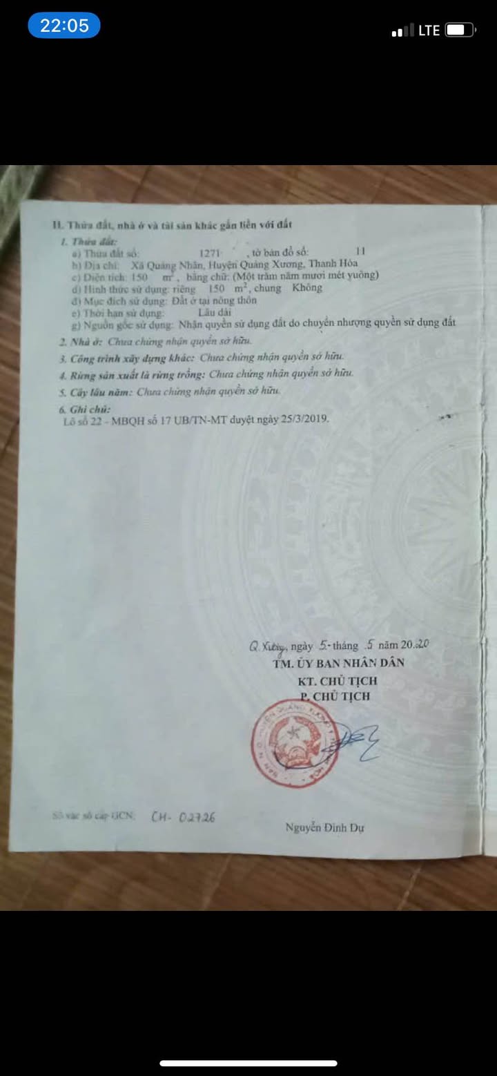 Đất nền xã Quảng Nhân, Quảng Xương 150m² giá 800 triệu - Sổ hồng chính chủ!