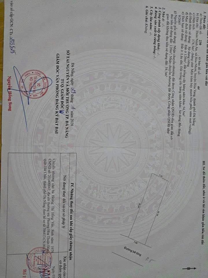 Đất nền Hòa Nhơn Đà Nẵng 175m² giá 890 triệu - Ô tô đến nơi, đầu tư sinh lời!