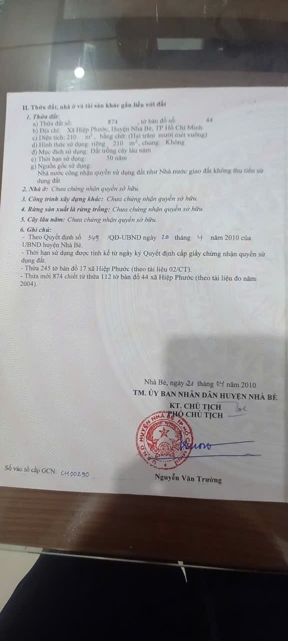 Đất nền Nhà Bè 210m² giá 1 tỷ - Vị trí đẹp, đầu tư sinh lời!