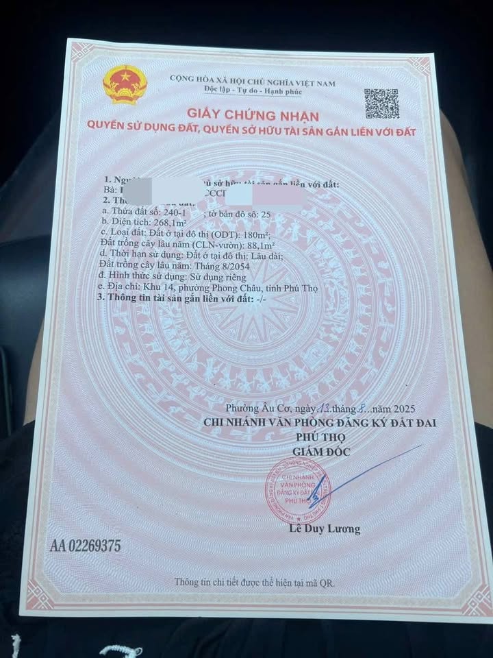 Đất Phú Hộ 268m² - Sổ hồng chính chủ, mặt tiền rộng 15m, cơ hội đầu tư tuyệt vời!