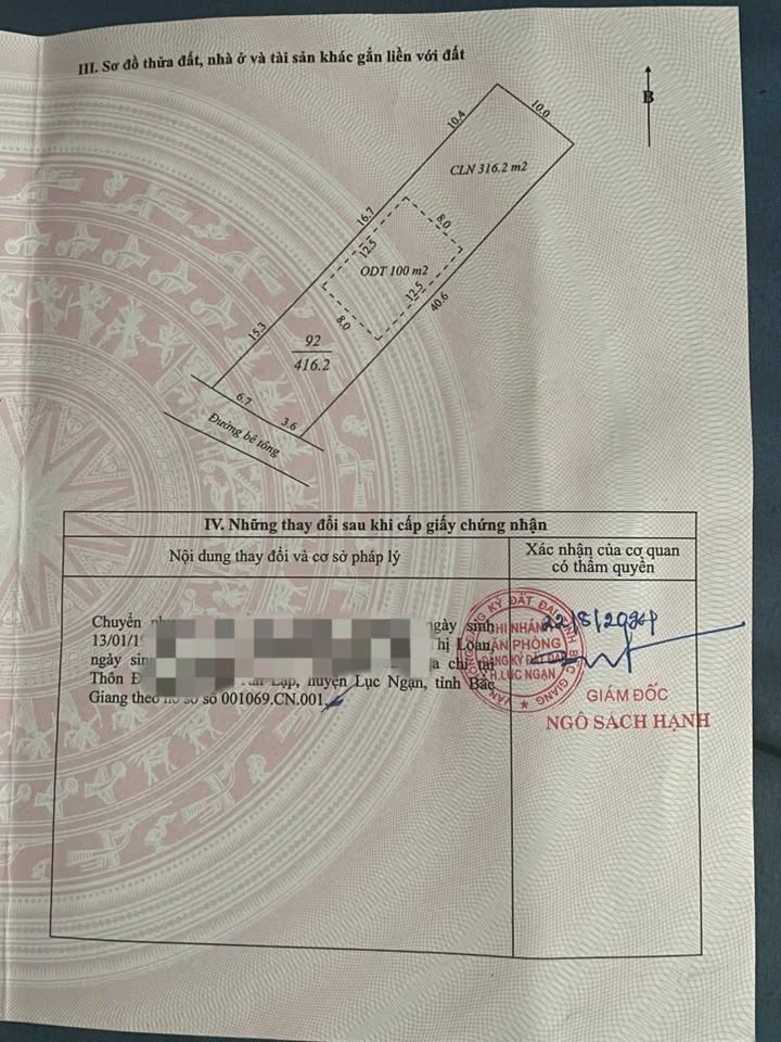 Đất thổ cư 416m² tại Nghĩa Hồ, Lục Ngạn - Cơ hội đầu tư sinh lời!