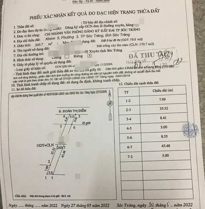 Đất nền mặt tiền Đoàn Thị Điểm Sóc Trăng 260m² - Đầu tư sinh lời ngay!