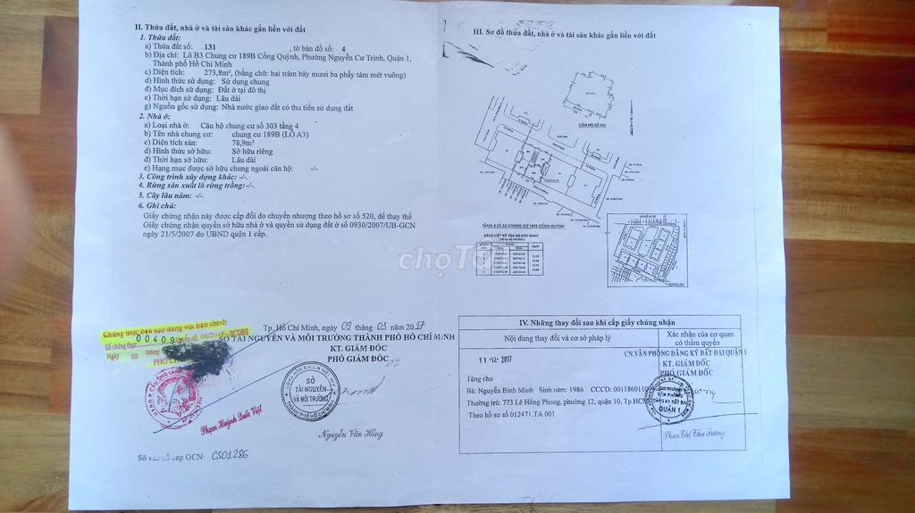 Căn hộ chung cư 189B Cống Quỳnh Quận 1 78.9m² giá 4.675 tỷ - Chính chủ bán gấp!