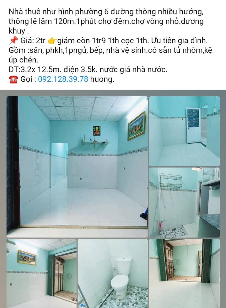 Nhà thuê phường 6 Mỹ Tho 1.9 triệu - Gần hẻm Lê Lâm, tiện lợi sinh hoạt!