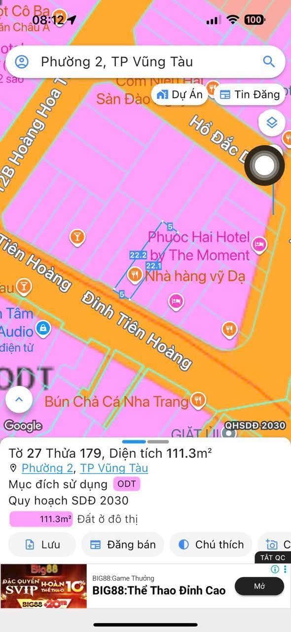 Đất mặt tiền Đinh Tiên Hoàng, Vũng Tàu 111m² giá 15.5 tỷ - Kinh doanh cực tốt!