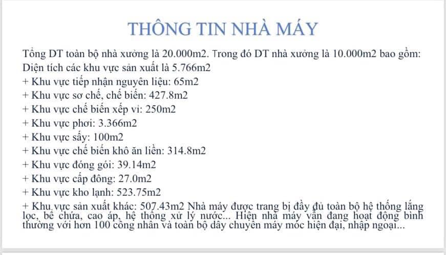 Nhà máy chế biến Nông Lâm Thủy Hải Sản tại Trà Vinh 20000m² - Đang hoạt động, gần cảng!