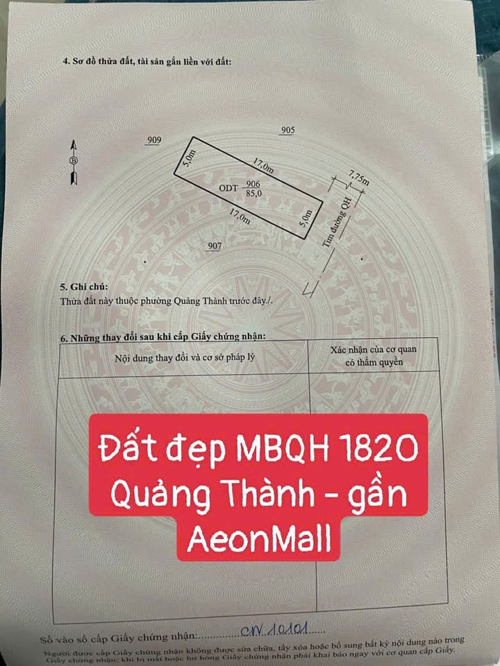 Lô đất Quảng Thành 85m² giá 3.15 tỷ - Hướng Đông đẹp mắt!