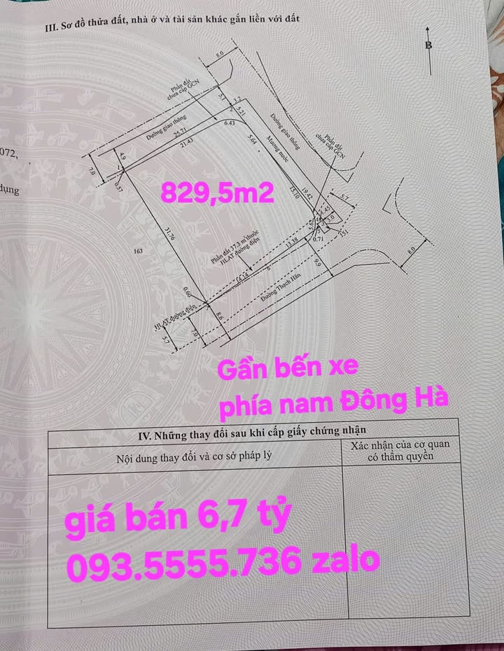 Đất 2 mặt tiền Thạch Hãn, Đông Hà 829,5m² - Cơ hội đầu tư tuyệt vời!