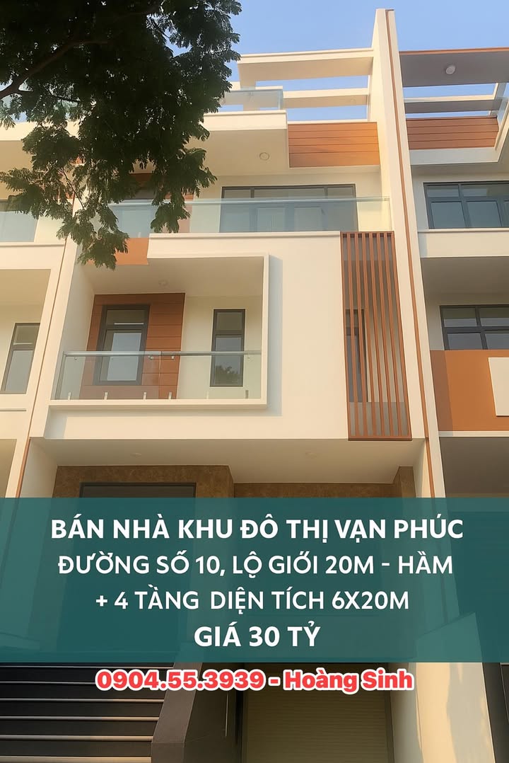 Nhà phố Vạn Phúc Thủ Đức 120m² giá 30 tỷ - Kinh doanh sầm uất, hầm + 4 tầng!