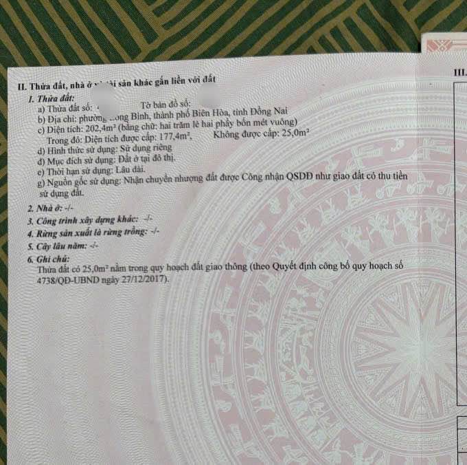Nhà bán Phường Long Bình 202m² giá 5 tỷ - Sổ đỏ chính chủ