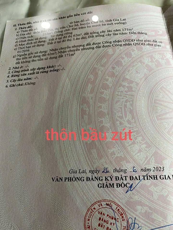 Đất thổ cư 228m² tại khu phố Bầu Zút, Chư Sê, Gia Lai - Giá 735 triệu có thương lượng!