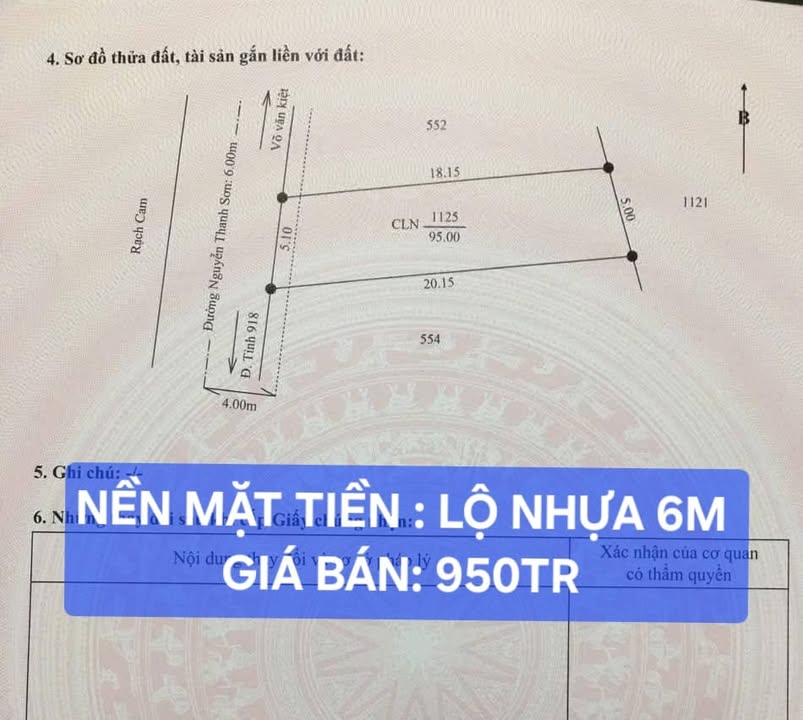Đất nền mặt tiền Nguyễn Thanh Sơn 95m² giá 950 triệu - Cơ hội đầu tư tuyệt vời!