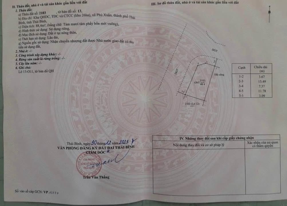 Đất nền khu đô thị Phú Xuân, TP. Thái Bình 88.4m² giá chỉ 3 tỷ - Cơ hội đầu tư hấp dẫn!